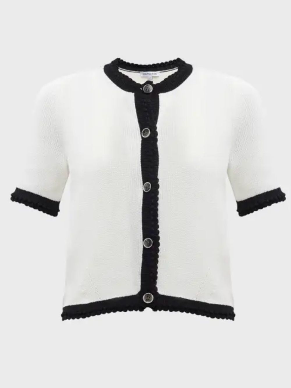 Veronica Beard Neroli White & Black Trim Short-Sleeve Knit Cardigan NWOT XS